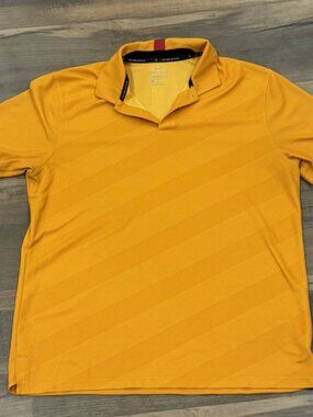 Nike Golf Polo Shirt Mens Large Orange Tiger Woods Snap Zonal Cooling TW Logo